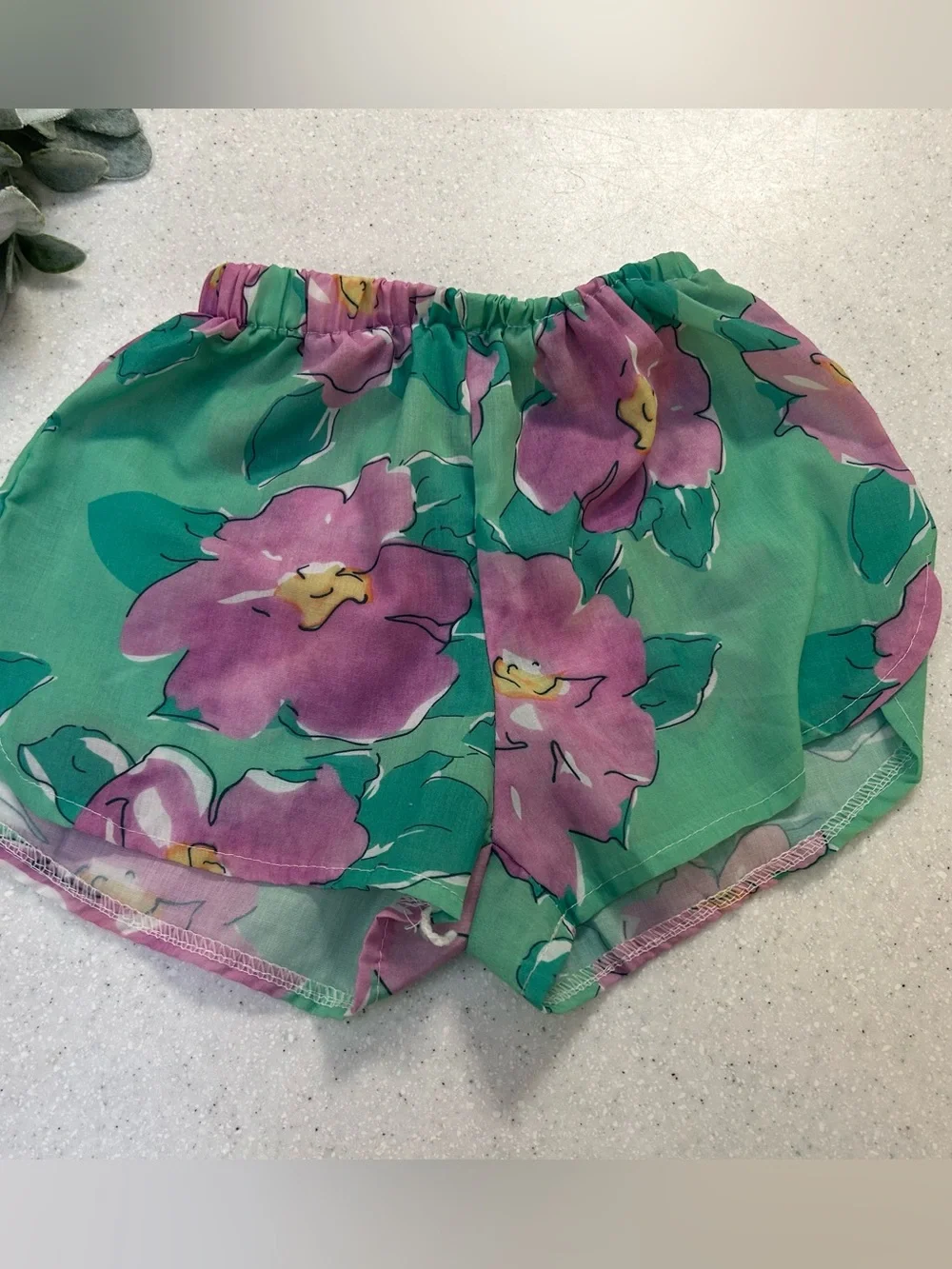 Toddler Girls Green and Purple Floral Matching Shirt and Shorts set
